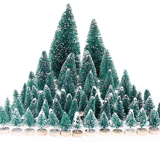 MELLIEX 60pcs Mini Albero di Natale Mini Sisal Snow Frost Alberi con Base in Legno per la...