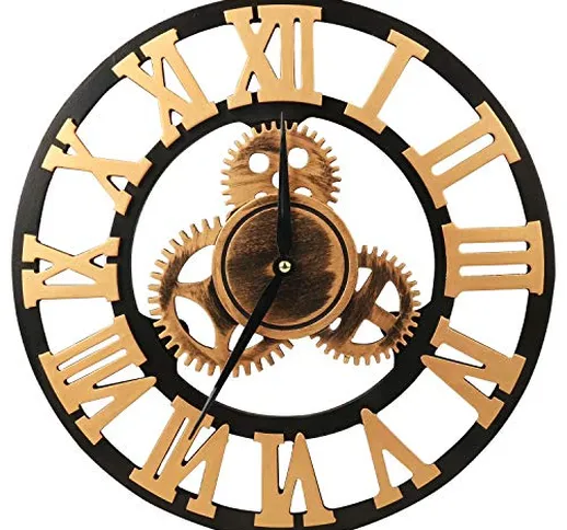 VIKMARI Numeri Wall Clock 3D Vintage riduttori industriali d'oro Romane Orologio da Parete...