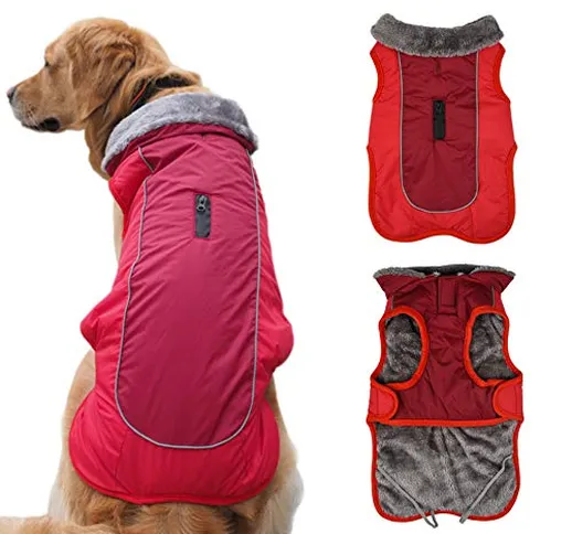 Idepet Giacca per Cani Cappotto Caldo,Tuta da Sci per Animali Resistente all'Acqua, Abbigl...