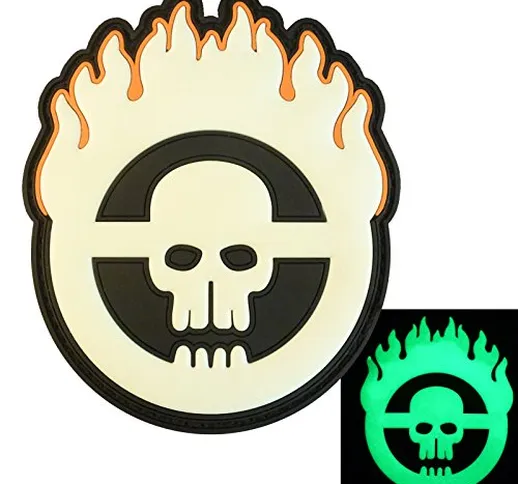 2AFTER1 Glow Dark Mad Max Fury Road Skull Flames PVC Rubber 3D Touch Fastener Patch