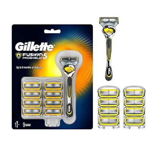 Gillette Fusion5 ProShield Regolabarba Uomo, Rasoio a Mano Libera, 9 Lamette da Barba da 5...