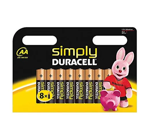 Duracell Simply Batterie Alcaline, Stilo, AA, Confezione da 8