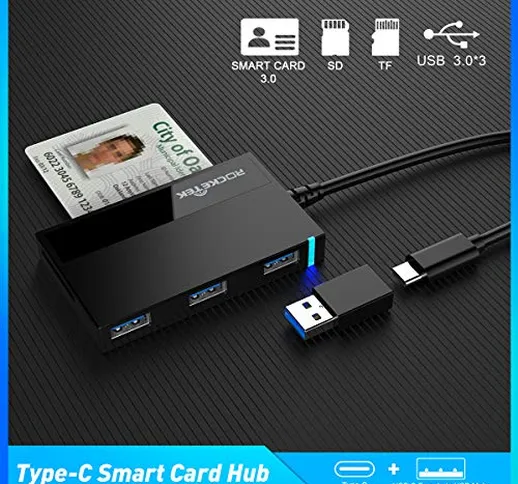 USB C Smart Memory Card Hub, Dod Common Access Smart Reader, da USB C a USB 3.0, Lettore S...