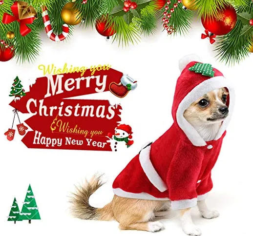 Idepet Costume da cane di Natale di Babbo Natale Abbigliamento per gatti Cucciolo invernal...