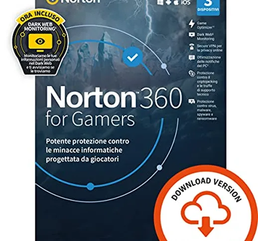 Norton 360 for Gamers 2022| Antivirus per 3 Dispositivi | Licenza di 1 anno | PC o Mac | C...