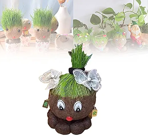 Mini Growing Grass Head Plants Potted,Grass Head Doll Bonsai,One Pair Funny Fast Growing G...
