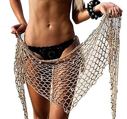 Donne Crochet Beach Cover Up Sexy Fishnet Bikini Wrap Triangolo Hip Sciarpa Shell Beach Sc...
