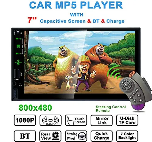 Bosszi Autoradio 2 DIN Car Stereo con Touch Screen HD 7 pollici Suppor Bluetooth Vivavoce/...