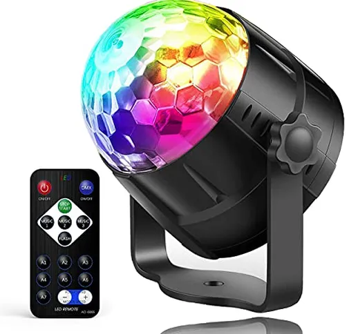 Luci Discoteca LED，7 Colori palla luci，Alimentata palla discoteca 360 ° Ruotabile/Musica...