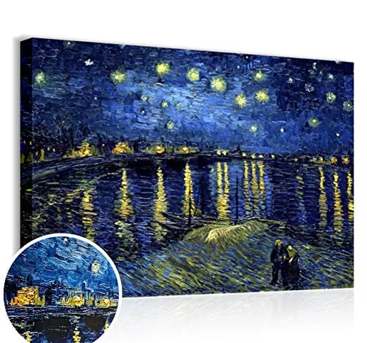 Quadri L&C ITALIA Van Gogh Notte Stellata Rodano 70 x 50 Quadro Stampa su Tela Soggiorno C...