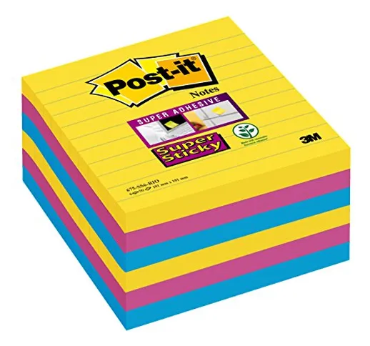 Post-it 5103 Super Sticky Foglietti a Righe, 90 Fogli, Confezioni da 6 Blocchetti, 101 x 1...