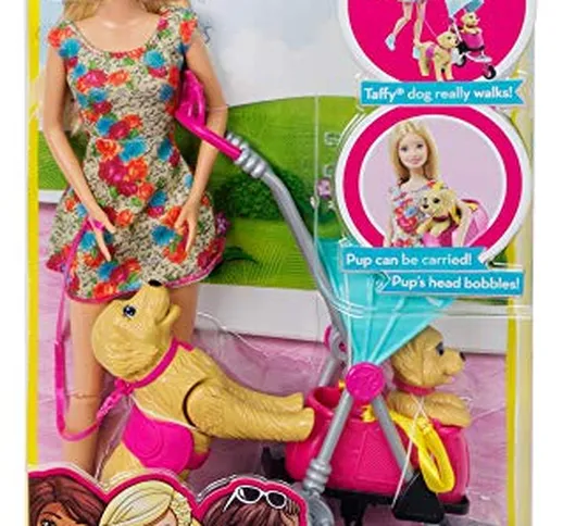 Barbie- Passeggiata coi Cuccioli Playset con Passeggino, Due Cani e Accessori, Giocattolo...
