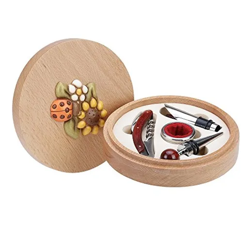 THUN - Set Vino Country con Apri Bottiglie, Tappo e Salvagoccia - Confezione in Legno e Ce...