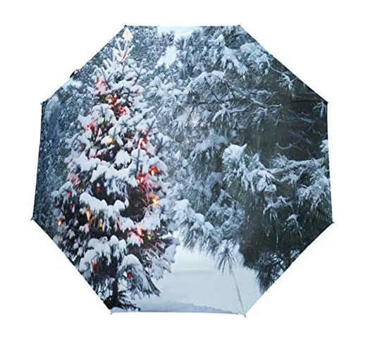 BIGJOKE - Ombrello a 3 pieghe con apertura automatica, con albero di Natale, antivento, le...