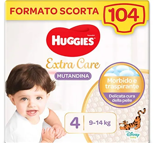 Huggies Extra Care Pannolini Mutandina Taglia 4 (9-14 kg), Confezione da 104 Pannolini Mut...