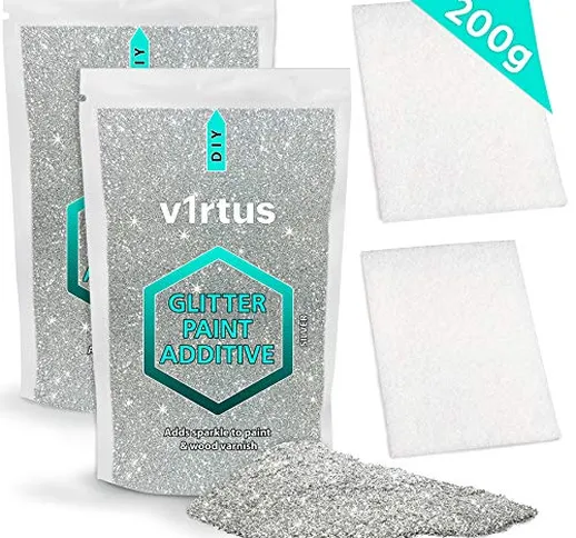 v1rtus Silver Glitter Paint Additivo [200g] Nuova tecnologia 2020, 2 x tamponi di finitura...