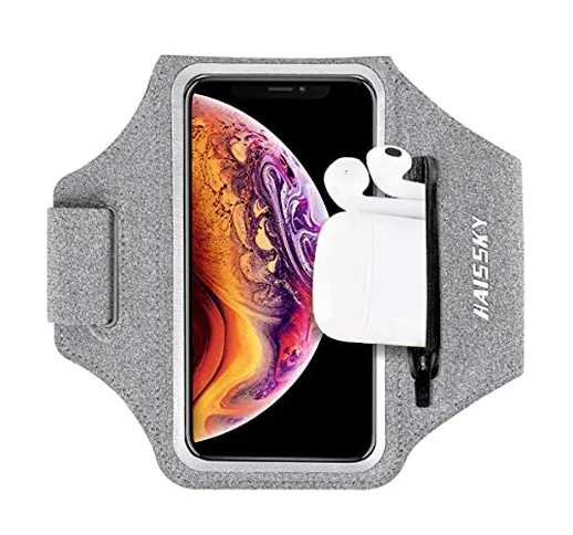 HAISSKY Fascia da Braccio con Borsa Airpods, Fascia Sportiva da Braccio Porta Cellulare Br...