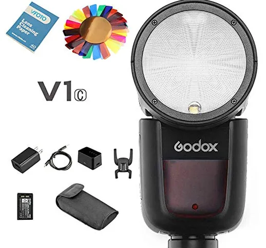 Godox V1V1-C Speedlite,TTL Round Ring Camera Flash +Batteria agli ioni di litio + USB Stun...