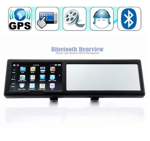 4,3 pollici Specchio retrovisore con Bluetooth vivavoce navigatore GPS incorporato di GPS...