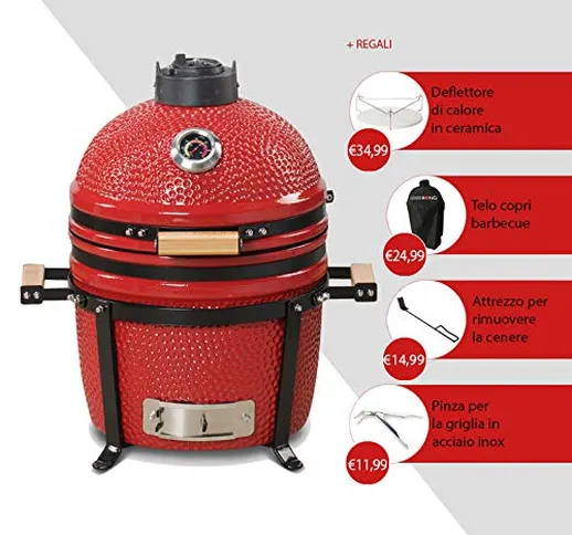 Kamado BONO Minimo Red 15" 40 cm Barbecue-Affumicatore in Ceramica con Sistema Dual Zone