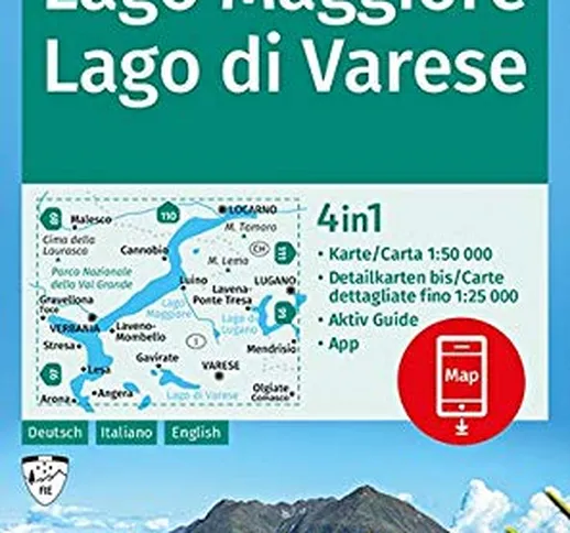 KOMPASS Wanderkarte Lago Maggiore, Lago di Varese: 4in1 Wanderkarte 1:50000 mit Aktiv Guid...