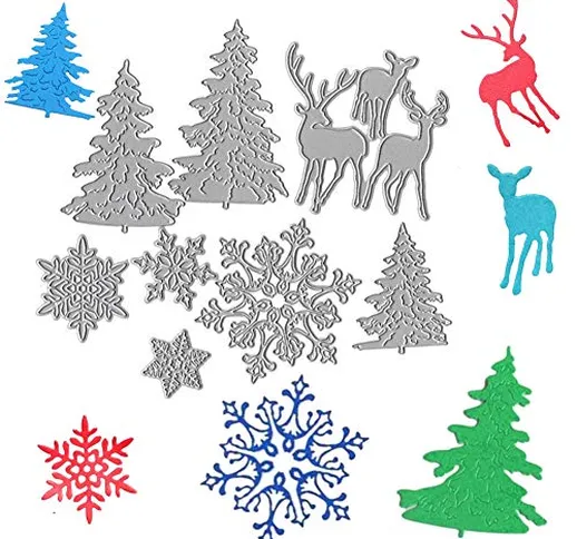 FunMove, fustelle in metallo a forma di fiocco di neve, albero di Natale, cervo, stencil p...
