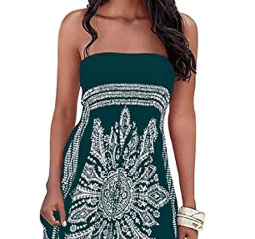 Abito Bustier Donna Elegante Boho Chic Vestito Senza Spalline Corto Abiti Tribal Hippie Mi...