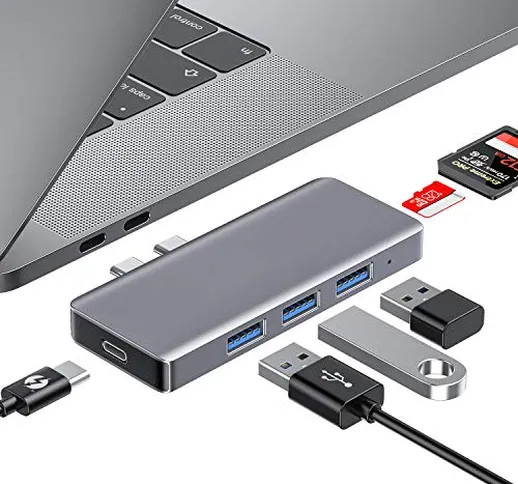 HOTUCG USB C Hub, USB C Adattatore 6 in 1 USB-C (Thunderbolt 3), Lettore di Schede SD/Micr...