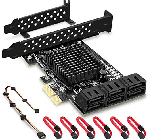 Rivo Scheda PCIe SATA, 6 porte con 6 cavi SATA, scheda di espansione controller SATA con s...
