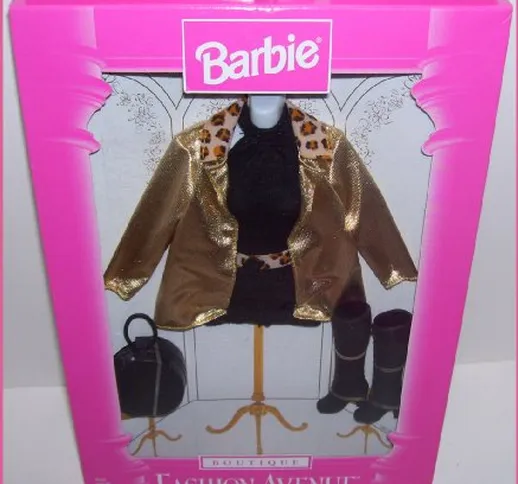 1997 Fashion Avenue Boutique Barbie Doll Gold Jacket & Cheetah Print Clothing Set by Barbi...