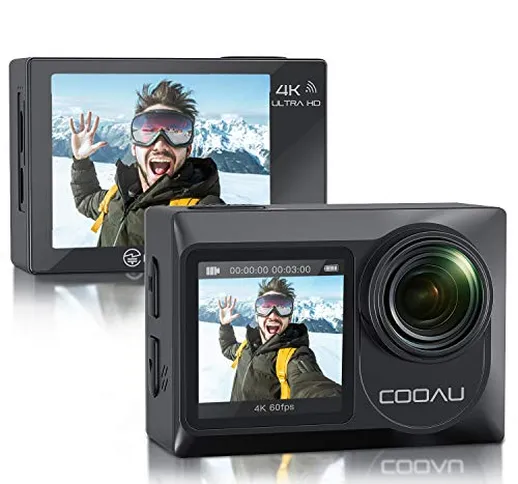 COOAU Action Cam Nativo 4K 60fps 20MP Touch Screen Wi-Fi videocamera con doppio Schermo LC...