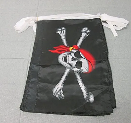 AZ FLAG Ghirlanda 12 Metri 20 Bandiere Pirata con Bandana Rosso 45x30cm - Bandiera dei Pir...