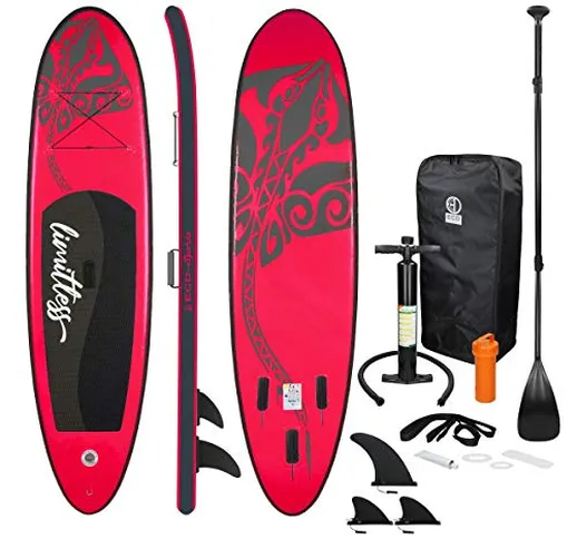 ECD Germany Tavola Gonfiabile Paddle Board Stand Up Limitless (SUP) 308 x 76 x 10 cm Rosa...