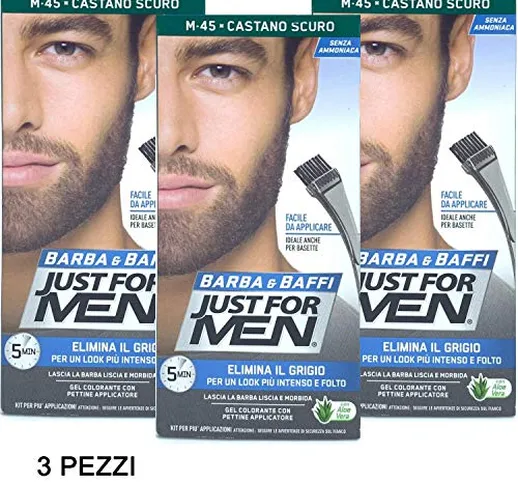 3 X JUST FOR MEN BARBA E BAFFI COLORE TINTURA PERMANENTE CON PENNELLO SENZA AMMONIACA CAST...