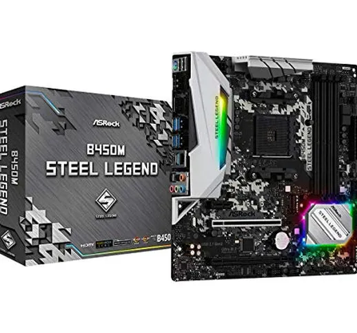 Asrock B450M Steel Legend - Scheda madre AMD AM4 Socket 1 PCIe 3.0 x16, 1 PCIe 2.0 x16, 1...