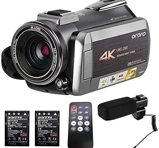 Videocamera 4K ORDRO AZ50 Videocamera 30FPS Visore Notturno Supporto Microfono Stereo