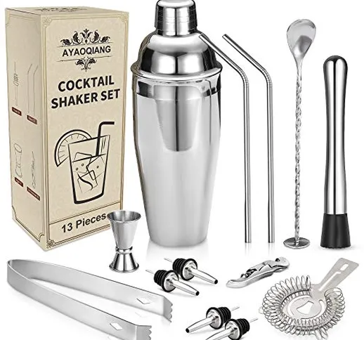 AYAOQIANG Set Cocktail 13 Pezzi, Cocktail Making Set Kit da Barman in Acciaio Inox, Set di...