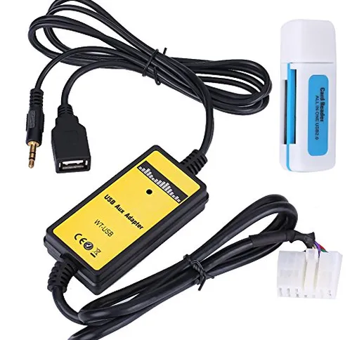 Qiilu Adattatore AUX USB per auto, lettore MP3, interfaccia audio per RAV4