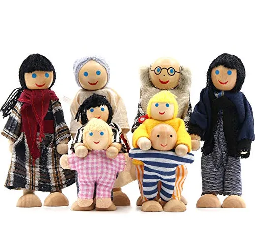 SumDirect - Set di 8 persone in legno per la casa delle bambole, per la famiglia delle bam...
