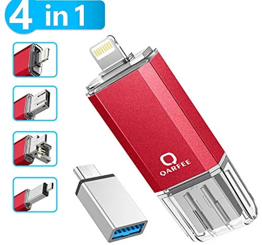 Qarfee Memoria USB 32GB 4 in 1 Chiavetta USB Flash Drive per iPhone iPad e PC Laptop, USB...