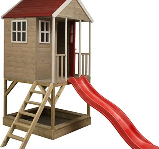 WENDI TOYS Casetta di legno su piattaforma con altalene singole per bambini | Taglia M bam...