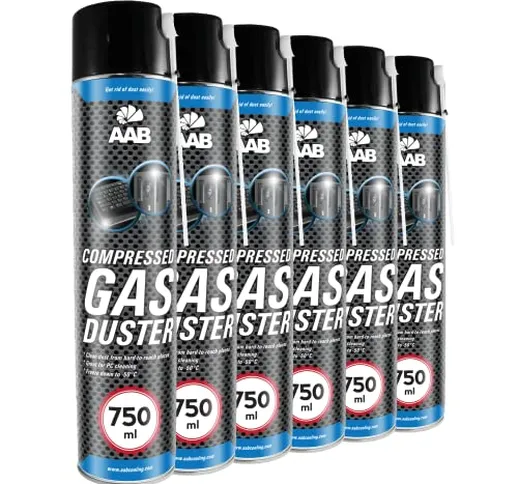 6 x AAB Bombolette Spray d’Aria Compressa 750ml per Pulire PC, Tastiera, Stampanti, Televi...