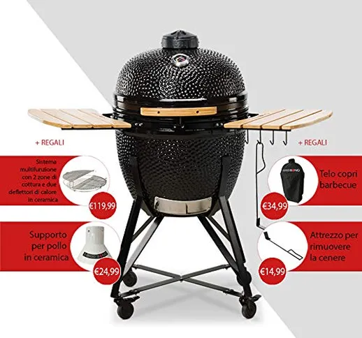 KamadoBono Media 20" 52 cm Barbecue in Ceramica con Sistema Dual Zone