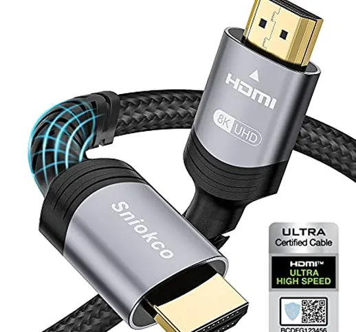 Cavo HDMI 2.1 8K 1M, Sniokco Certificato Cavo HDMI Intrecciato ad Altissima Velocità da 48...