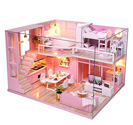 CUTEBEE Miniatura casa delle Bambole con mobili, Fai da Te Kit di Dollhouse di Legno Oltre...