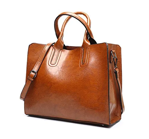 DEERWORD Donna Borse a Mano Ecopelle Borsa a Spalla Pelle Marca 2021 Elegante Tote Marrone