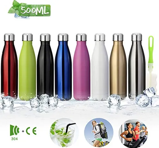 king do way Portatile Borraccia in Acciaio Inox, Termica Bottiglia d'Acqua Sportive 500ml...