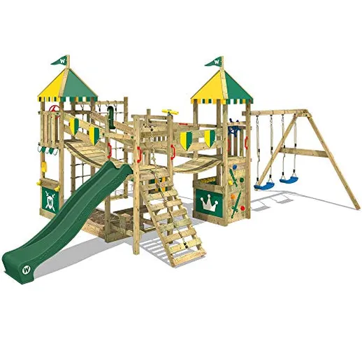 WICKEY Parco giochi in legno Smart Queen Giochi da giardino con altalena e scivolo verde,...