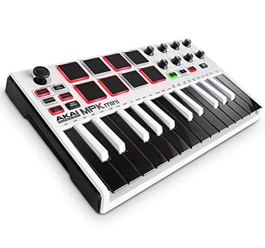 AKAI Professional MPK Mini MKII White - Tastiera MIDI Controller USB con 25 Tasti, 8 PAD,...