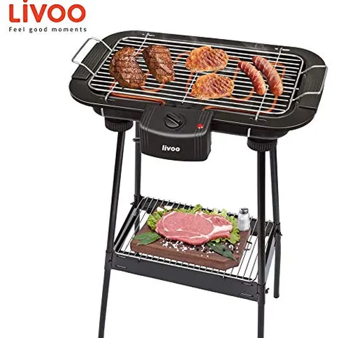 Potente Grill BBQ Elettrico Senza Fumo con Piedistallo e Termostato regolabile da 2000W –...